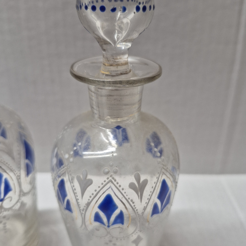 Bohemian Clear Glass Perfume Bottles with Blue & Gold Accents - Picture 5 of 10